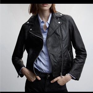 Mango Black Leather Jacket for Women